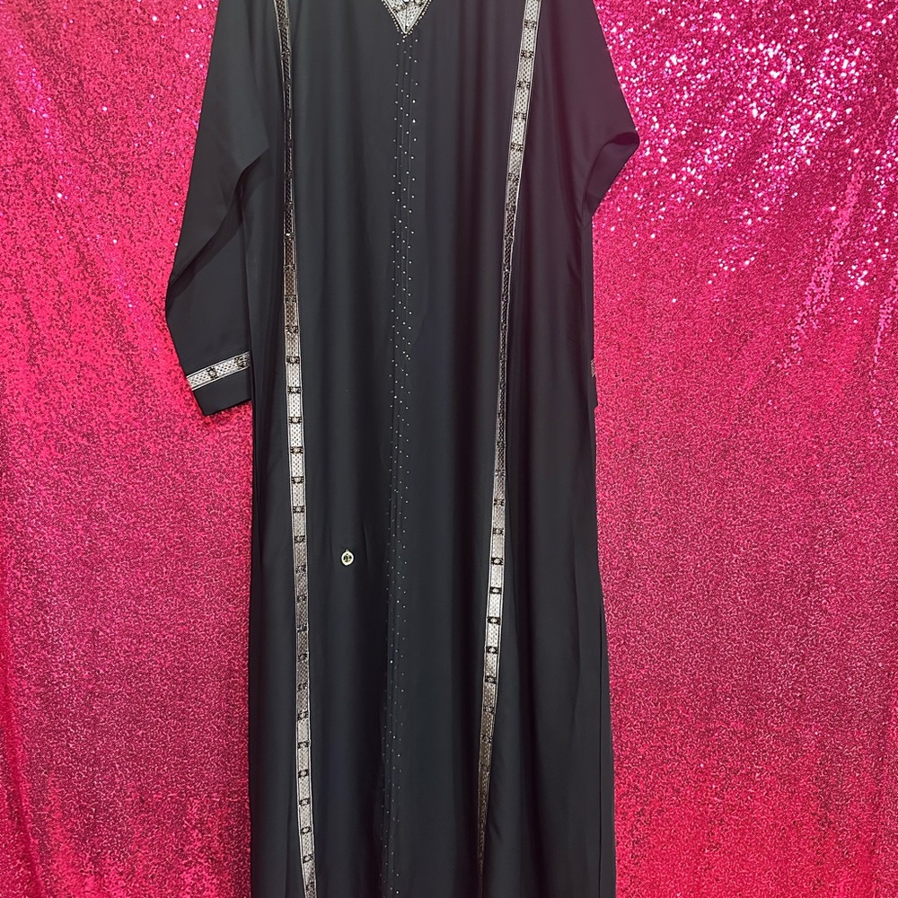 Elegant Black Kaftan with Silver Accents